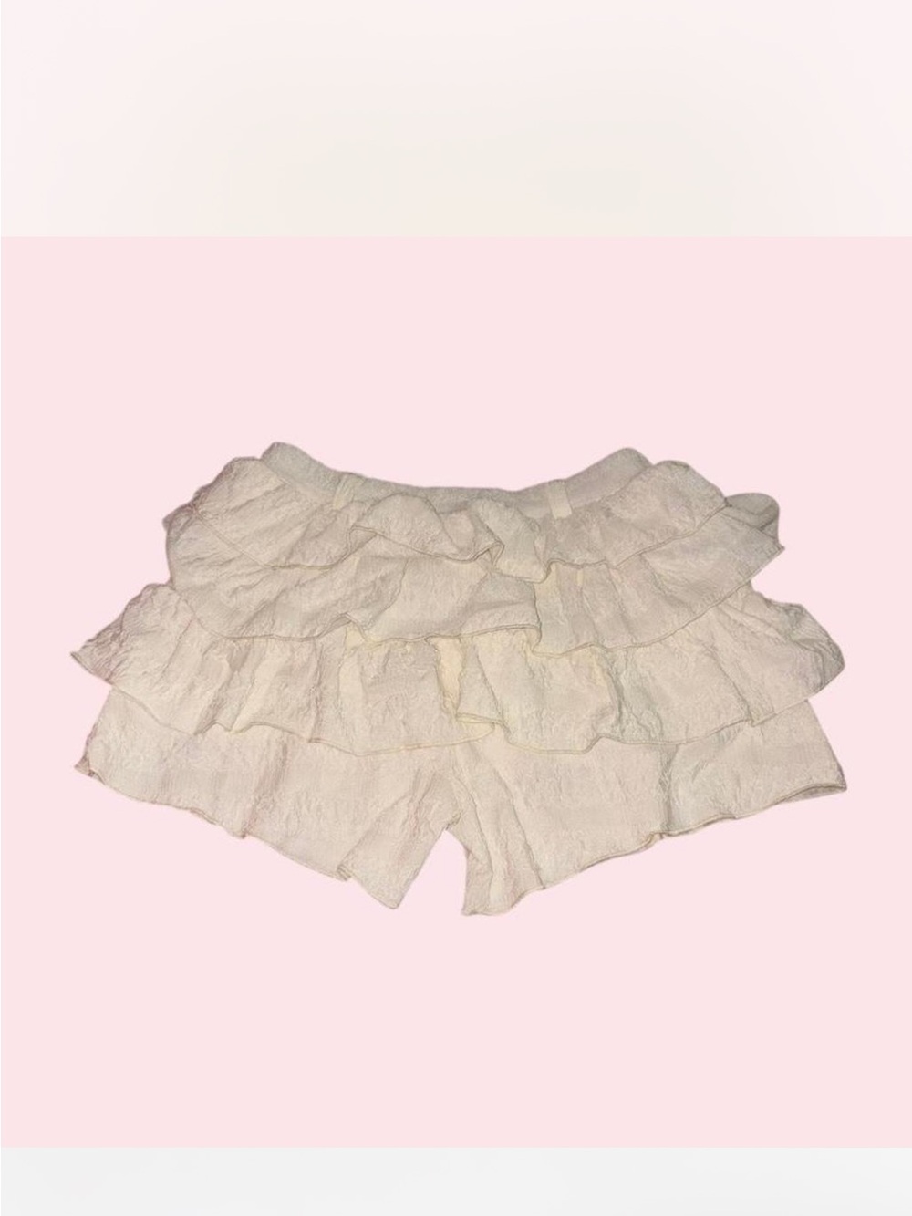Women's Cream Ruffle Tiered Shorts